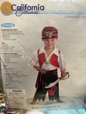 California Costumes Toddler Pirate Outfit - Red, Black & White